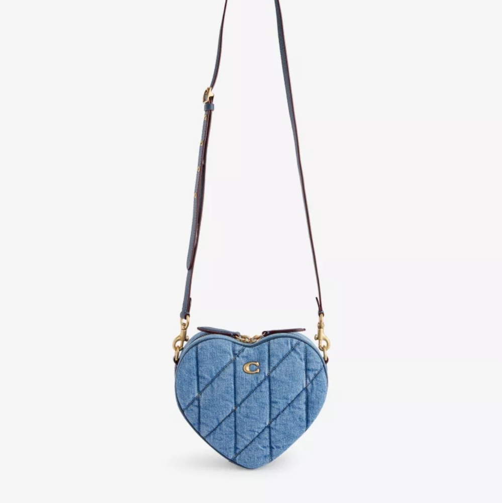 Authentic Coach Heart Quilted Denim Crossbody Bag
